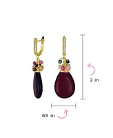 Bling Jewelry Natural Teardrop Stone and Multi-Color Beads Accent Crystal Drop Earrings Gold Plated