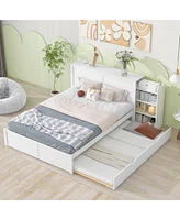 Slickblue Queen Size Storage Platform Bed with Pull-Out Shelves and Twin Xl Trundle Bed