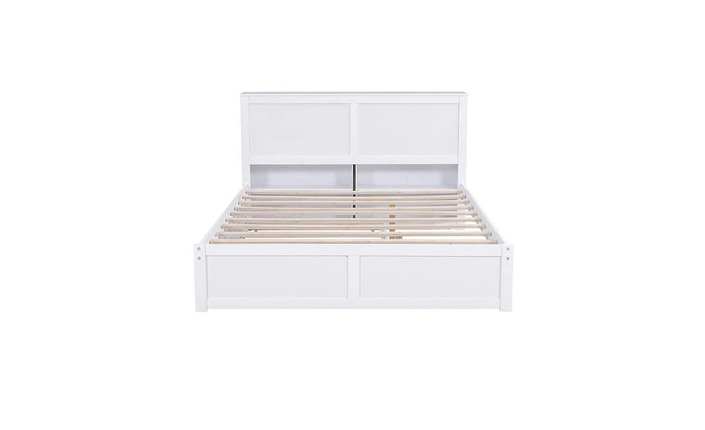 Slickblue Queen Size Storage Platform Bed with Pull-Out Shelves and Twin Xl Trundle Bed