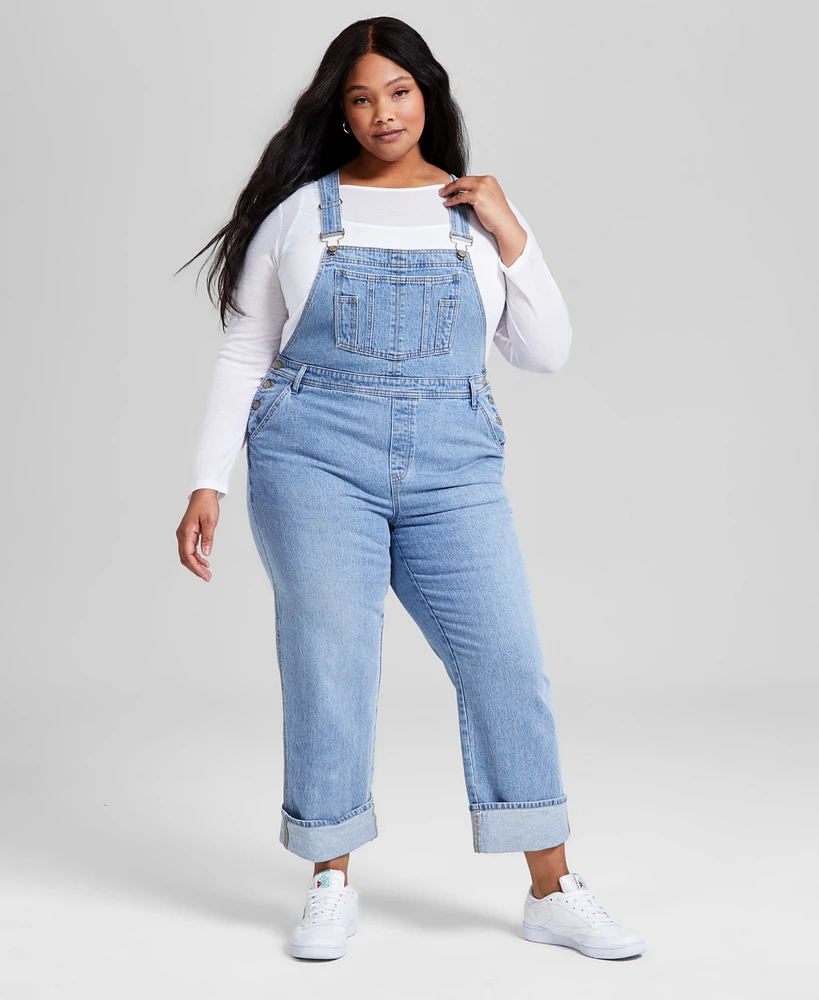 And Now This Plus Size Cuffed Denim Overalls, Exclusively at Macy's