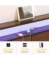 Hausource Full Size Bed Frame with Storage Headboard & Charging Station & 4 Drawers Platform Bed