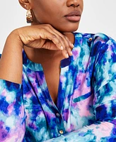 I.n.c. International Concepts Plus Printed Long-Sleeve Top, Exclusively at Macy's