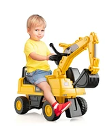 Gymax Licensed Caterpillar Kids Rid-On Digger Excavator Toy w/ Rotatable Digging Bucket & Hidden Storage
