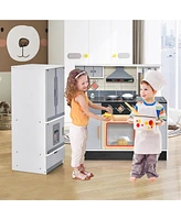 Gymax Kids Wooden Pretend Play Kitchen Toddlers Toy with Refrigerator & Accessories