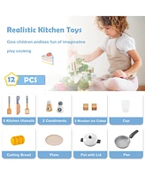 Gymax Kids Wooden Pretend Play Kitchen Toddlers Toy with Refrigerator & Accessories