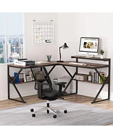 Tribesigns L Shaped Desk with Storage Shelves and Monitor Stand, Study Writing Table Workstation for Home Office