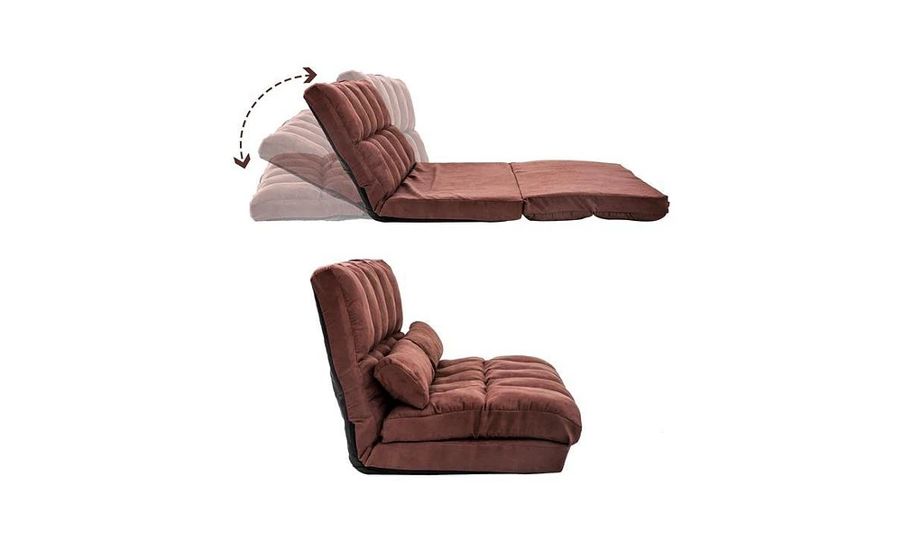 Slickblue Brown Double Chaise Lounge Sofa - Floor Couch with Two Pillows for Ultimate Comfort