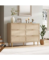 gaomon Rattan 6 Drawer Dresser for Bedroom, Large Double Dresser with Deep Drawers, Chest of Drawers