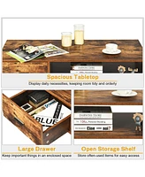 Gymax Retro Coffee Table Mid Century Modern Living Room Furniture w/Open Storage Shelf