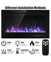 Gymax 36'' Electric Fireplace Recessed and Wall Mounted 750W/1500W W/ Multicolor Flame