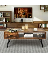 Gymax Retro Coffee Table Mid Century Modern Living Room Furniture w/Open Storage Shelf