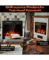 Gymax 18 inch Electric Fireplace Insert Freestanding & Recessed 1500W Stove Heater