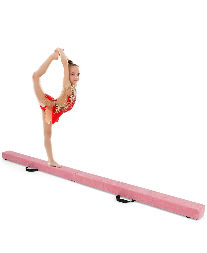 Hongge 7 Feet Folding Portable Floor Balance Beam with Handles for Gymnasts-Pink