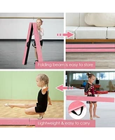 Hongge 7 Feet Folding Portable Floor Balance Beam with Handles for Gymnasts-Pink