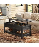 Wlive Coffee Table, 47" Lift Top Coffee Table with Hidden Compartment and 2 Storage Shelves for Living Room, Espresso