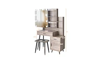 Slickblue Triamine Veneer Mirror Cabinet with Iron Legs 2 Drawers, 1 Door, and 2 Shelves for Stylish Storage