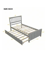 gaomon Twin Platform Bed Frame, Trundle With Solid Wood Legs And Slats Support, For Bedroom