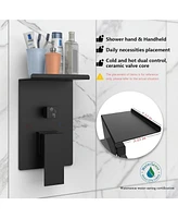 Slickblue 10-Inch Rainfall Shower System with Storage Rack - Brushed Nickel High-Pressure Square Set
