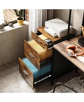 Galaxhero 3 Drawer Rolling File Cabinet with Lock, Wood Filing Cabinet fits Letter / A4 Size for Home Office, Rustic Brown