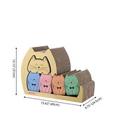 The Licker Store Kazoku 15.63" Modern Cardboard 5-in-1 Family Cat Cave Scratcher with Catnip and Pull-Out Design