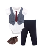 Little Treasure Baby Boys Treasure Cotton Bodysuit, Pant and Shoe 3pc Set, Navy Burgundy Vest, Months