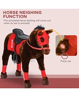 Qaba Ride on Horse for Kids w/ Neighing Sound, Saddle & Stirrups, 3-8 Years