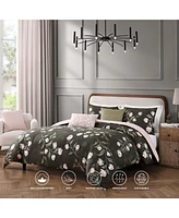 Bebejan Jasmine Flowers Bedding 200 Thread Count 100% Cotton Sateen 5 Piece Queen Size Reversible Comforter Set