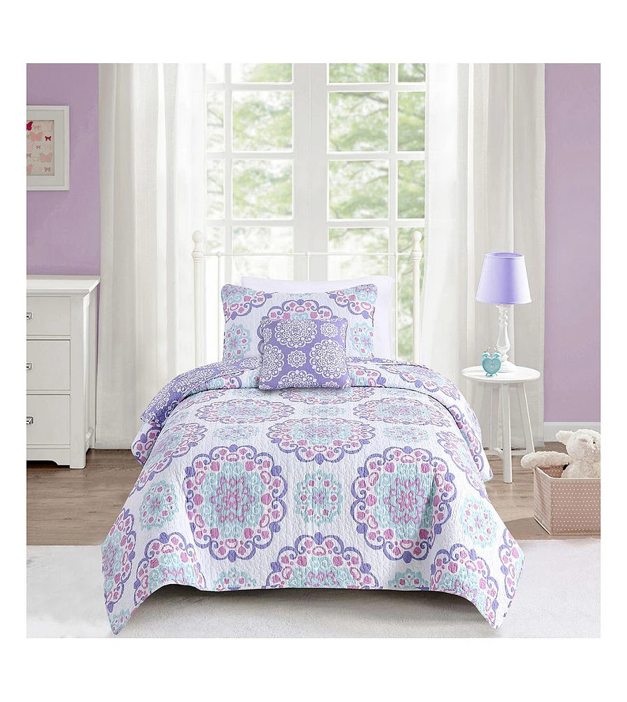 Alex + Bella Vivian Purple -Piece All-Season Reversible Cotton Quilt Set