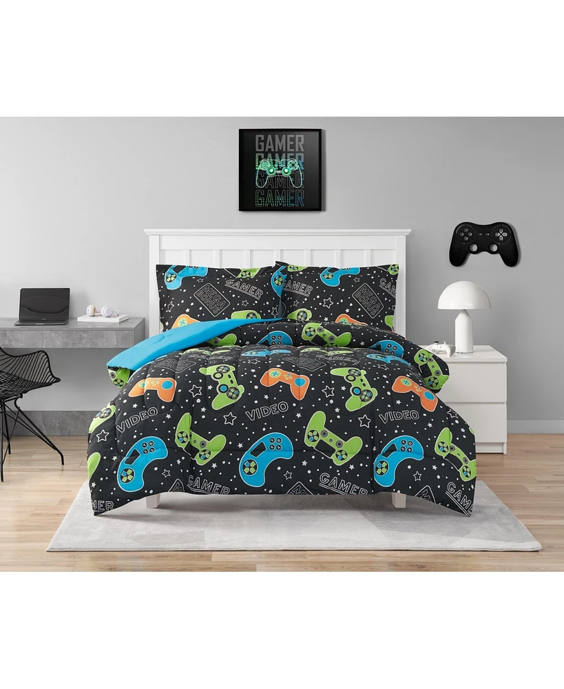 Alex + Bella Video Gamer Set Black 2-Piece Ultra Soft Microfiber Comforter Set - Twin