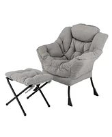 Costway Lazy Sofa Chair Accent Leisure Armchair with Folding Footrest & Storage Pocket