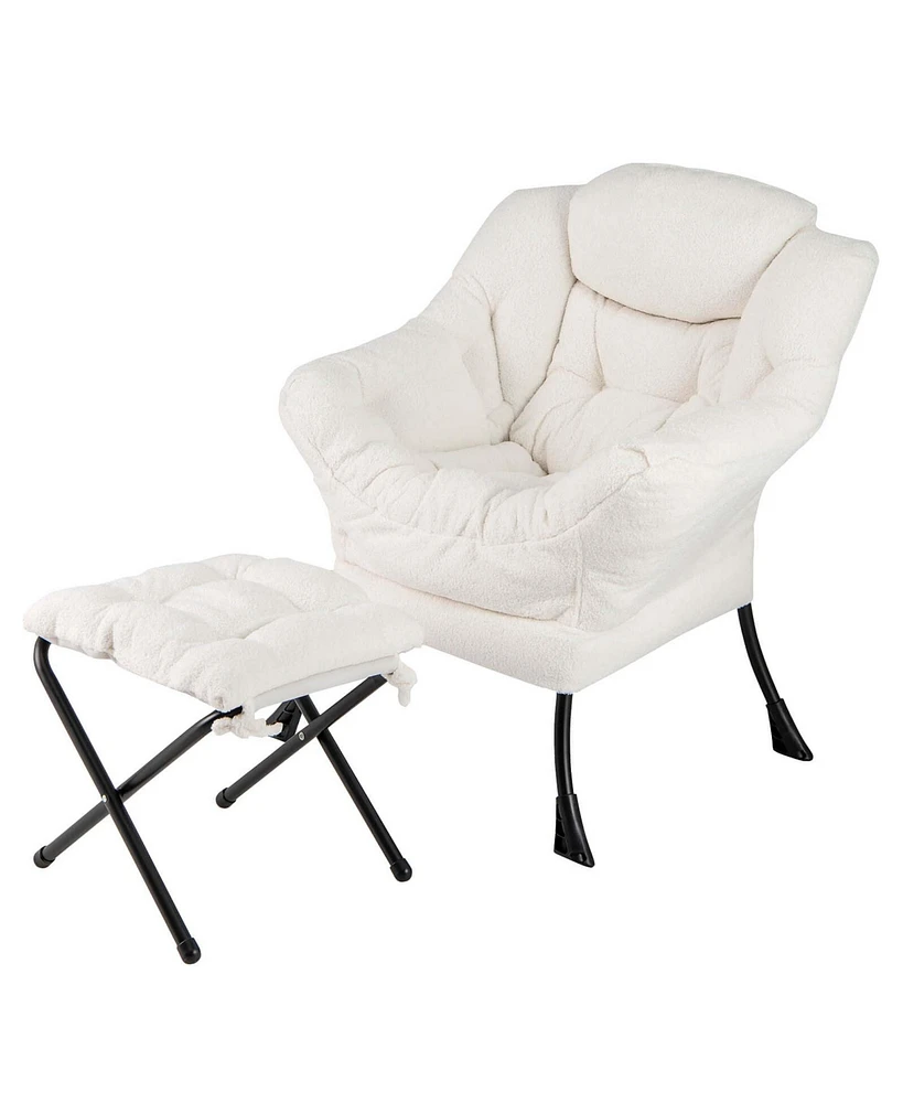 Costway Lazy Sofa Chair Accent Leisure Armchair with Folding Footrest & Storage Pocket