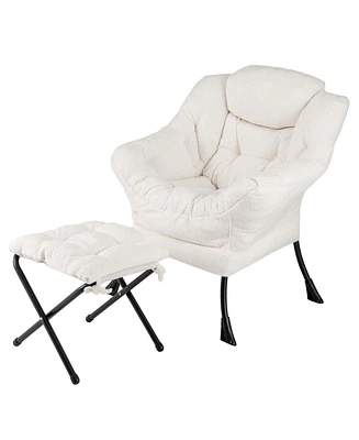 Costway Lazy Sofa Chair Accent Leisure Armchair with Folding Footrest & Storage Pocket