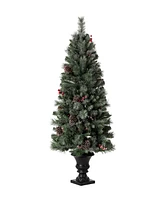 Glitzhome Pre-Lit Flocked Pine Artificial Christmas Porch Tree