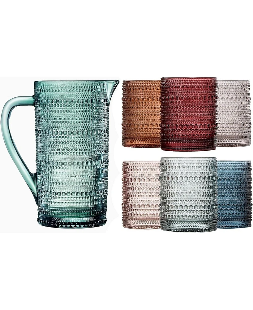 The Wine Savant Hobnail Beaded Pitcher and Tumbler Glasses, Set of 7