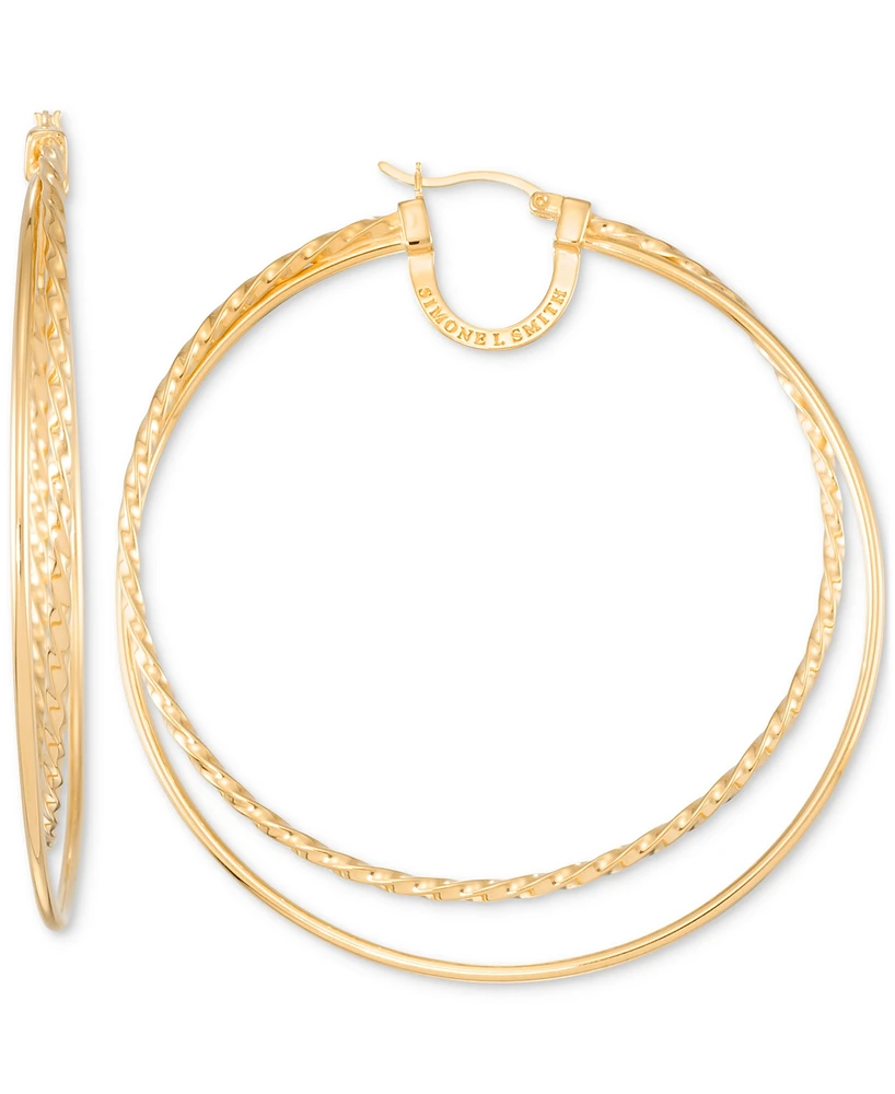 Simone I. Smith Polished Double Rope Hoop Earrings in 18k Yellow Gold Over Sterling Silver (60mm)