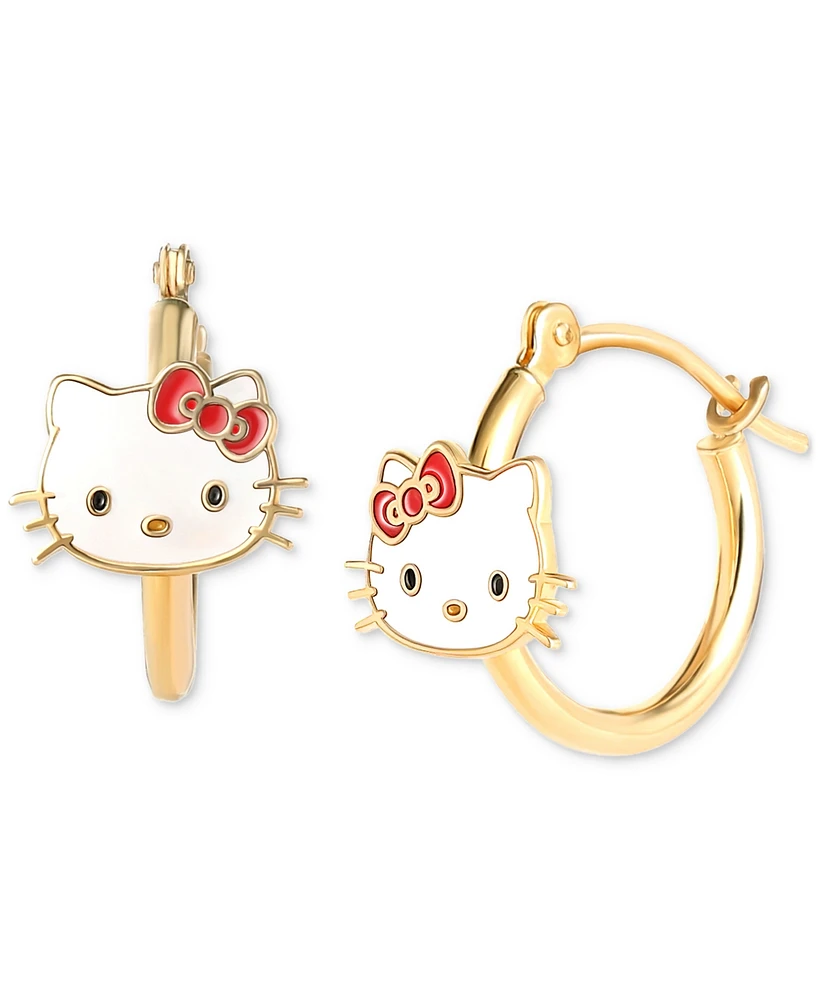 Enamel Hello Kitty Polished Tube Small Hoop Earrings in 10k Gold, 0.53"