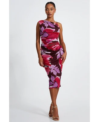 Quiz Women's Floral Asymmetric Ruched Maxi Dress