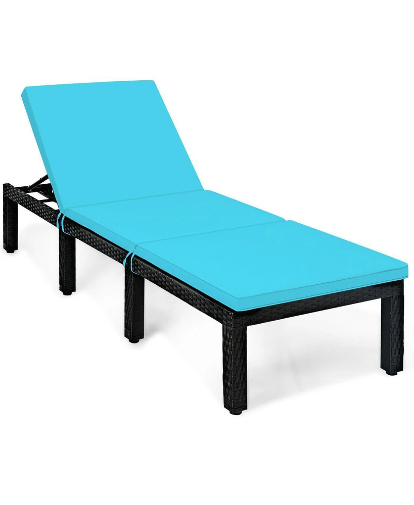 Sugift Patio Rattan Cushioned Height Adjustable Lounge Chair-Blue