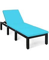 Sugift Patio Rattan Cushioned Height Adjustable Lounge Chair-Blue