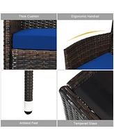 Sugift 4 Pieces Rattan Sofa Set with Glass Table and Comfortable Wicker for Outdoor Patio-Navy