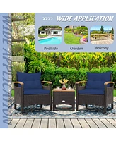 Sugift 3 Pieces Patio Rattan Furniture Set with Removable Cushion-Navy