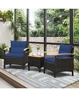 Sugift 3 Pieces Patio Rattan Furniture Set with Removable Cushion-Navy