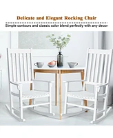 Sugift Indoor Outdoor Wooden High Back Rocking Chair-White