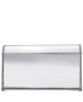 Nina Asymmetrical Flap Crystal Trim Mirror Metallic Clutch