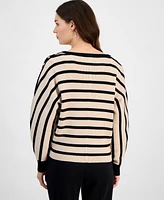 T Tahari Women's Striped Dolman Button-Sleeve Sweater