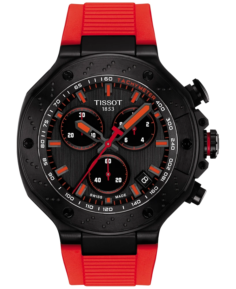 Tissot Men's Swiss Chronograph T-Race Red Rubber Strap Watch 45mm