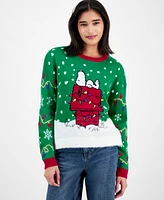 Hooked Up by Iot Juniors' Snoopy Dog House Christmas Sweater