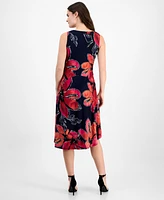 Robbie Bee Petite Floral Cowlneck Asymmetric-Hem Midi Dress