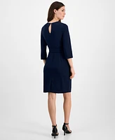 Tahari Petite Belted Twist-Neck 3/4-Sleeve Dress