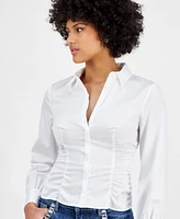 Guess Women's Nicole Ruched Fitted Satin Blouse